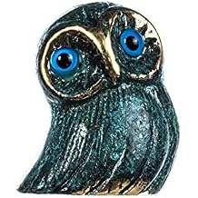 BEAUTIFUL GREEK STATUES Owl of Athens Wisdom Solid Bronze Handmade Miniature Green-Gold 2 Inches