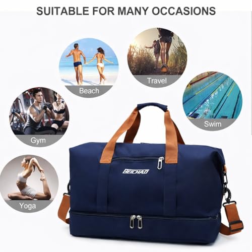 Image of CAVALO - Be Unique Duffle Cum Tote Bag Weekender /Overnight Bags for Women and Men, for Travel, Sports, Gym Bag, Waterproof with Shoe and Wet Clothes Compartments (Navy Blue)