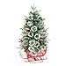 Small 3FT Pre-Lit Snow Flocked Christmas Tree with Twinkling Lights for Home Office Christmas Decor- Battery Operated & Timer (Sleigh Base)