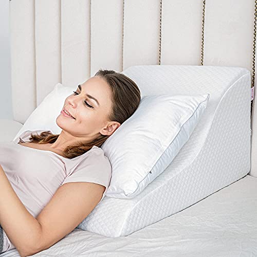 Angqi Wedge Pillows For Sleeping, Incline Pillow, Bed Wedge Pillow For Anti Snore, Acid Reflux - Elevated Pillow, Tv Pillow, Back Pillows For Sitting In Bed With Breathable Removable Cover - White #TOP5