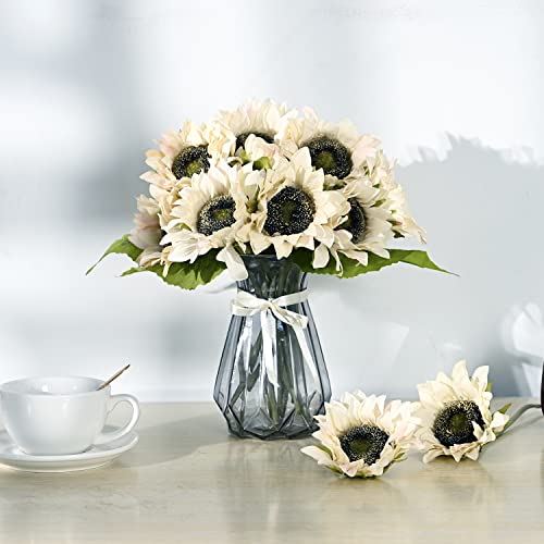 Sunflowers Artificial Flowers Fake Sunflower Faux Silk Sunflowers 18 Heads With Stems Rustic Flowers Table Centerpieces Wedding Bouquet For Tables Diy Office Party Home Decor White #TOP3