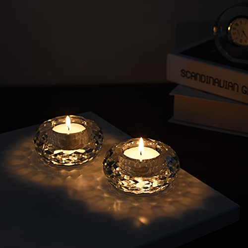 Kitcom Crystal Tealight Candle Holders Pack Of 2, Hand-Cut Candle Holder Home Decor For Wedding Banquet Dinner 3.2" Diameter X 1.6" High, Clear #TOP3