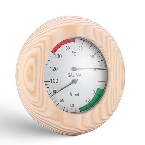 Thermomètre De Sauna Hygromètre En Bois, Thermomètre 2 En 1 Et Hygromètre De Haute Précision, Humidimètre Rond En Bois, Accessoires De Sauna Pour Hammam, Sauna