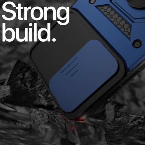 Image of Pikkme Back Cover for Infinix Hot 60 5G | 360 Protection Case | Sliding Camera Shield Cover & Ring Holder Stand D10 Tough Armor Bumper Case (Blue)