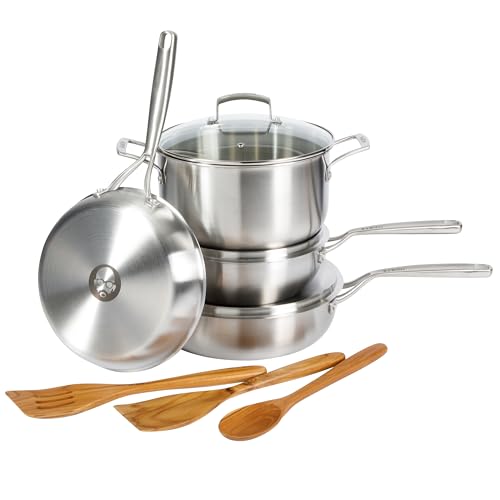 Babish 10-Piece Professional Tri-Ply Non-Toxic Pots and Pans Cookware Set &ndash; Durable, Even Heat...