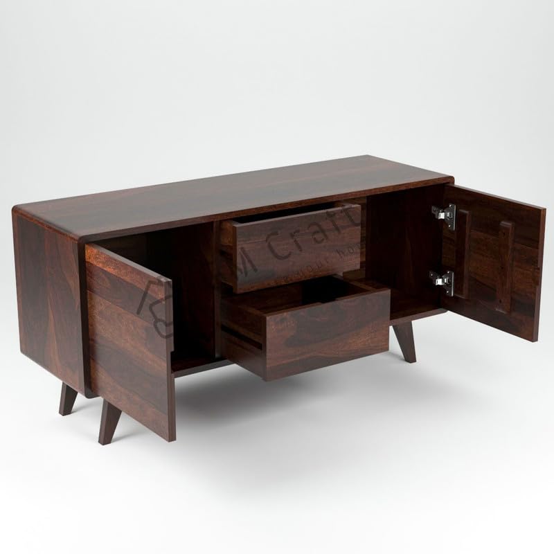 Image of Solid Sheesham Wood TV Unit for Living Room, Solid Wood TV Unit Cabinet,TV Cabinet with 2 Drawers & 2 Cabinet Storage, Solid Wood TV Entertainment Unit - Walnut Finish