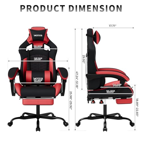 Gaming Chair with Footrest,High Back with Massage Reclining Computer Chair， Big and Tall Racing Gaming Chair Ergonomic Game Chair for Adults PVC Leather (Red) image 1
