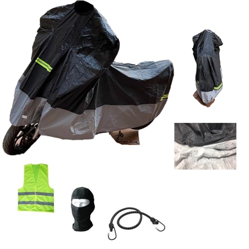 DESCRIZIONE DEL PRODOTTO: - OMAGGIO COME IN FOTO: sottocasco in cotone + cinghia elastica + gilet fluo - Se avete il PARABREZZA e/o BAULETTO vi spediremo la taglia XXL per moto, scooter, maxiscooter e maximoto - Telo coprimoto, copriscooter, maxiscooter e maximoto molto resistente - Copertura cover: felpato, impermeabile, antimuffa, antigrandine, antipioggia, antistrappo, antigraffio, traspirante - Strisce catarifrangenti-fluo lato anteriore, posteriore - Coprimoto realizzato con un ma