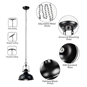 Gzbtechindustrialdomependantlight1lightmetalchainadjustablefarmhousehanginglight505inchesvintagerusticlightingfixturewithpolishedblackfinishforkitchendinningroombarn Urban Country Home Decor Gzbtech industrial dome pendant light 1 light metal chain adjustable farmhouse hanging light 505 inches vintage rustic lighting fixture with polished black finish for kitchen dinning room barn urban country home decor