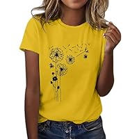 Tee Shirt Femme 2025 Été T-Shirt à Manches Courtes Col Rond Imprimé Tournesol Grande Taille T Shirts Ample Graphic Hauts Décontractés (Yellow, L)