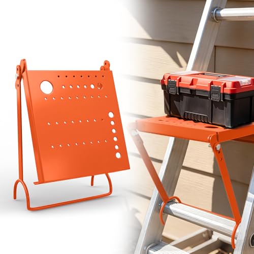 Ladder Work Platform Attachment Ladder Step Platform Attachment Foldable Steel Ladder Platform Universal Fit for Step Ladders 400 LBS Load Capacity(Orange)