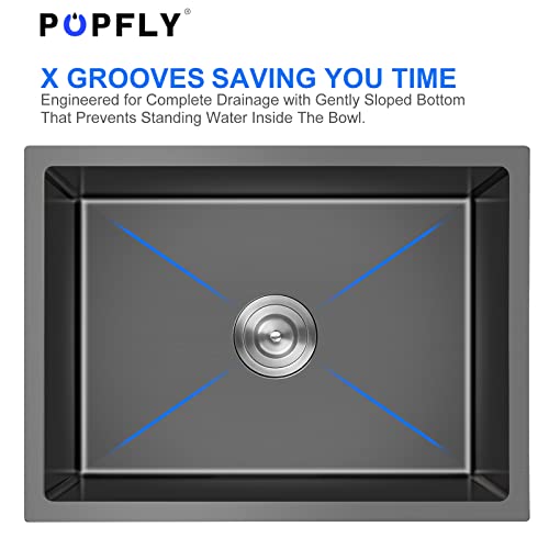 Popfly 23×18 Inch Undermounter Kitchen Sink,Nano 304 Stainless Steel Kitchen Single Bowl Sink,Zero-Radius Corner,Black #TOP4