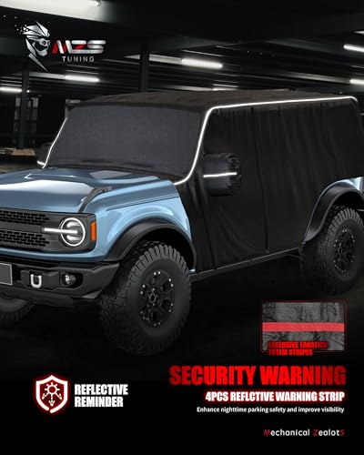 Image of MZS Cab Cover Compatible with Bronco 4 Door 2021-2026, 600D Waterproof Bronco Cover with Driver Door Zipper 8 Gust Hook Car Half Cover Windproof Sun Snow Rain Scratch Protection