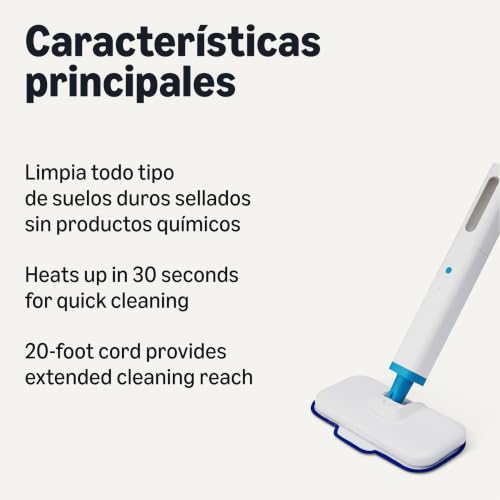 Miniatura 2 de Amazon Basics Mopa A Vapor Para Limpieza De Suelos Duros Con Depósito De 450ml, Cable De 6m, 3 Almohadillas Lavables, Blanco