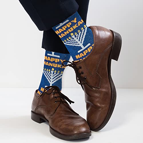 Image of Rite Lite Chanukah Crew Socks, Adult Size 10-13, Fits Shoe Size 8-12 'Rambam Menorahs' - Happy Hanukkah Gift, Perfect Accessory