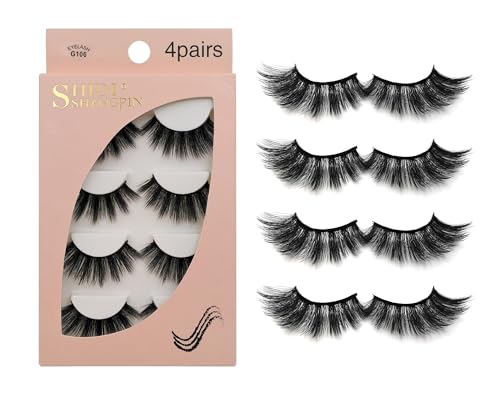 Ciglia Finte Drammatico Fluffy 6D - 7 Paia Ciglia Naturali Ricci Ciglia Finte Spesse Riutilizzabili (G106-4Pcs-Nero)