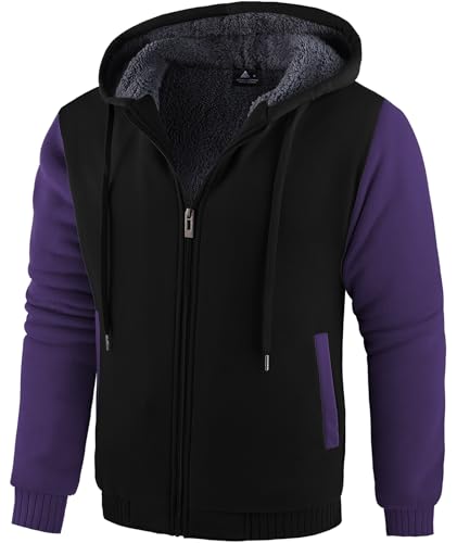 Image of V VALANCH Men Hoodies Zip Up Sherpa Lined Sweatshirts Heavyweight Thick Warm Fleece Winter Jacket
