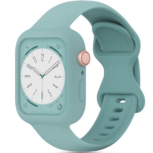 Image of Silicone Bands Bumper Case Compatible with Apple Watch Band 38mm 40mm 41mm 42mm 44mm 45mm 46mm 49mm Women Men, Sport Strap Protective Cover Wristband for iWatch Ultra Series 11 10 9 8 SE 7 6 5 4 3 2 1