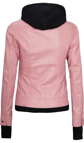 Image of Womens Leather Jacket with Detachable Hood - Real Lambskin Bomber Jacket Thumbholes Women