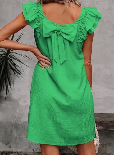 Image of Falechay Womens Summer Dresses Bow Tie Back Sundresses for Women Ruffle Short Sleeve Dress Casual Cute Sundress with Pockets