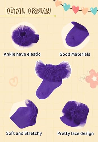 Zando Toddler Ruffle Socks for Girls Princess Dress Baby Ballerina Tutu Socks with Lace Frilly 1-10 Years2