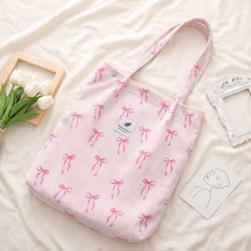 Image of Ayieyill Corduroy Tote Bag for Women Canvas Shoulder Cord Purse with Inner Pocket