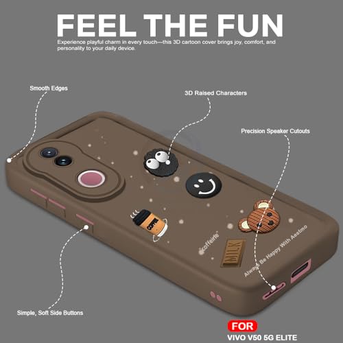 Image of AESTMO Back Case Cover for iQOO Z10R 5G / Vivo V50 / V50e 5G / Vivo T4R 5G | Cute Fun Cartoon 3D Ball | Coffee Silicone Case | Full Body Protection | Camera Protection Back Cover (Brown) | Cute Fun Cartoon