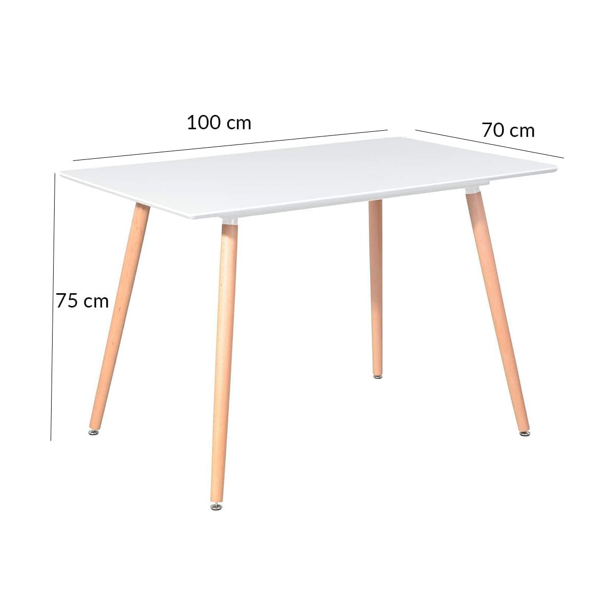HOGAR24 ES Mesa de Cocina de diseño Moderno, Estilo Nordico, Acabado Color Blanco, Patas de Madera, Medidas: 100 cm (Ancho) x 75 cm (Alto) x 70 cm (Fondo).