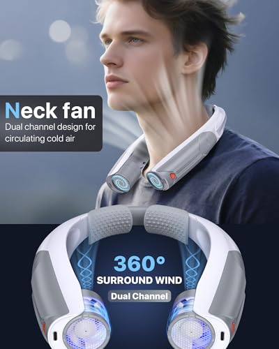Image of AaoLin Portable Neck Fan with 6000mAh Battery, USB-C Rechargeable, Grizzly Hands-Free Personal Fan 6 Speeds, 6-20Hrs Cooling for Outdoor Sports /Gym /Office, Adjustable 11oz Lightweight, Neck Cooler