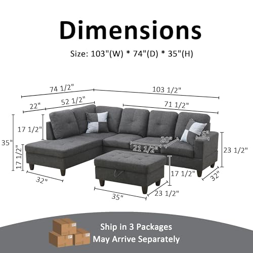 Lostcat -- 103 Inch W Sectional Couches For Living Room Couch Set, Linen Modular Sectional Sofa For Living Room Furniture Sets thumb #1