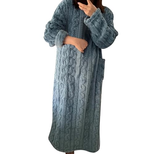 YOSUWOAI Fleece Schlafanzug Damen Winter Hauskleid Bequem Schlafbekleidung Flauschig Lang Nachthemd Kleid Warm Weich Hausanzug Plüsch Pyjamas...
