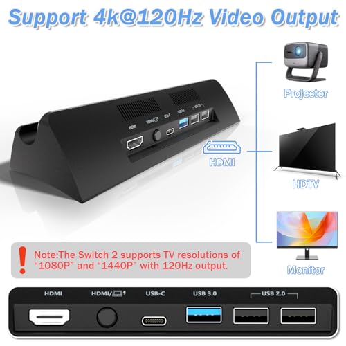 TV Dock Station for Switch 2,Switch 2 Docking Station with 4K@120Hz HDMI Output/Type C Port/3.0 USB Port,Replacement for Official Switch2 Dock(Only Dock,Not Suitable for Use with Protective Case)
