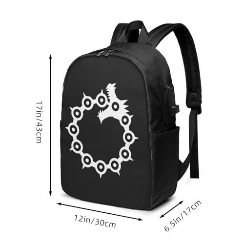 Anime Seven Deadly Sins Wrath Tattoo Travel Laptop Backpack Bag with USB Charging Port 17 Inch Computer Business Backpacks for Women Men Work College Gift,Casual Daypack,Black4