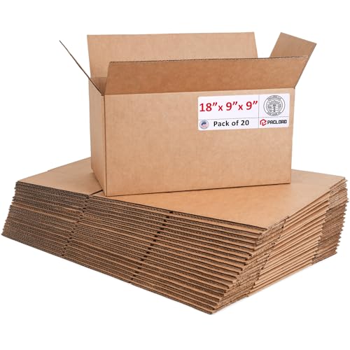 Image of Long Cardboard Boxes 18 inchL x 9 inchW x 9 inchH (Pack of 20) - USA-Made Packing Boxes for Moving, Shipping, or Storage - USPS, UPS, FedEx Approved - Professional Packing Supplies for Moving | USA-Made Packing Boxes for Moving, Shipping, or Storage - USPS, UPS, FedEx Approved - Professional Packing Supplies