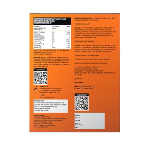 Fast&Up L-Carnitine 2000mg Effervescent Tablets | Premium Carnipure® Carnitine Supplement | Helps Convert Fat into Energy, Supports Weight Loss, Fat Burn & Lean Muscle | Lemon Flavour, 20 Tabs (Pack of 3)