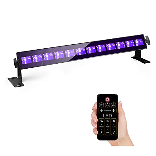 Exulight Black Lights, LED Bar,12LEDs x 3W Black Light with Dimmable for Glow Parties,Halloween and Christmas Party,Birthday,Wedding,Poster,Stage Lighting (12leds bar with Control)