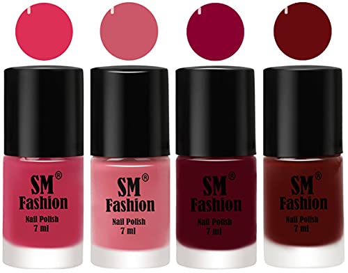 Image of Nail Polish Combo Set (Pack of 4) Quick Dry Gel Finish Nail Paint | Dusty Pink,Nude Pink,Boysenberry,Wine Red | 7 ml Each