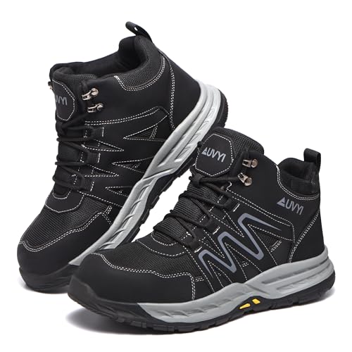Image of AUVYI Steel Toe Work Boots for Men - Wide Toe Lightweight Breathable Safety Shoes, Slip-Resistant Industrial & Construction Work Footwear