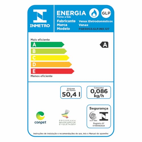 Forno Embutir Gás 50L Cristallo GIII - Venax - Inox - 220V glide