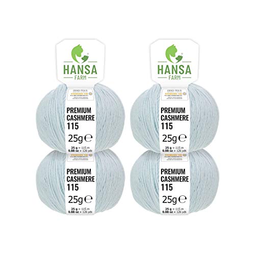 HANSA-FARM 100% Lana de Cachemir Premium en 12 Colores (Suave, no Pica) - Set de 100g (4X 25g) Fingering - Lana Fina de Cachemira para Punto y Ganchillo Azul Pastel/Celeste