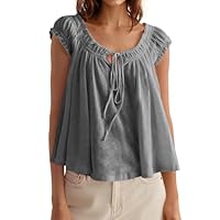 Tankaneo Camiseta regata feminina de verão com laço frontal, manga cavada, plissada, casual, folgada, para sair, Cinza, G