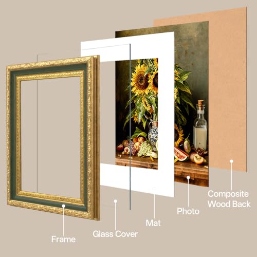Image of eletecpro 5x7 Vintage Picture Frame, Glass Cover, Light Green, 2-Pack | Display Photo 4x6 with Mat or 5x7 without, Horizontal or Vertical, Tabletop or Wall Decor