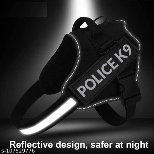 Image of Hurrypets No Pull Reflective Dog Harness with Handle, Black, XL | Personalised Adjustable, Breathable Mesh Padded Nylon K9 Chest Body Belt