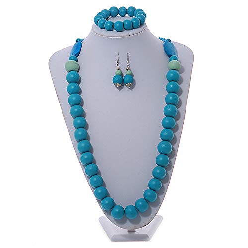 Collar de perlas de madera menta de 80 cm con cordón ajustable Avalaya 2