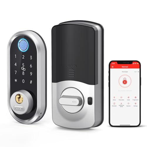 Image of Smart Keyless Entry Door Lock - SMONET Fingerprint Electronic Deadbolt Touchscreen Keypad Biometric Digital Bluetooth Door Lock Smart Deadbolt Compatible with Alexa for Homes and Hotel Silver