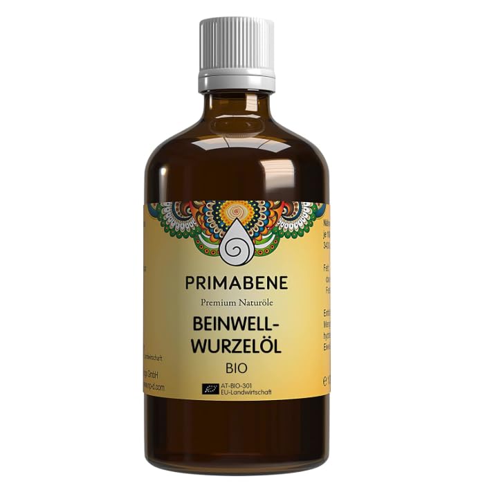 PRIMABENE - Beinwellwurzelöl - 100ml - Ideal für Massage & Regeneration - 100% reines Jojobaöl - 100% vegan und Bio - Ohne Zusatzstoffe - Frei von Duftstoffen & Mineralölen
