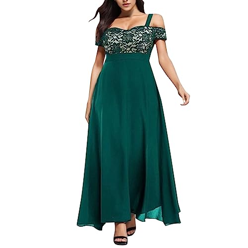 Sommerkleid Damen Kalte Schulter Spitze Maxi Abendkleid Kleid Pastell Damen (Green, L)