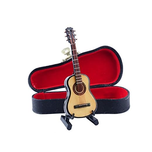 Dselvgvu Wooden Miniature Guitar with Stand and Case Mini Musical Instrument Guitar Replica Collectible Figurines Dollhouse Accessories Model Home Decoration Display Ornament (3.94"x1.42"x0.59")