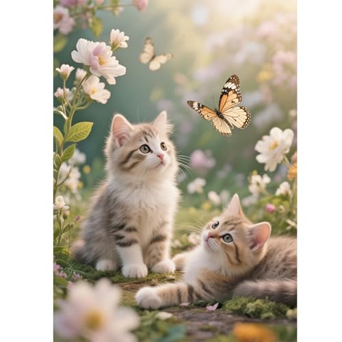 TDFERAN Diamond Painting Art Kits pour Adulte Chat 30x40cm DlY Broderie Diamant Chat Diamond Painting Chaton Tableau Perle Diamant Papillon Point de Croix Set...