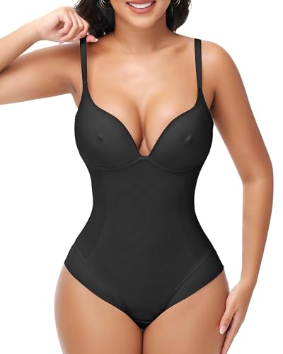 Image of SHAPESHE Women's Strapless Shapewear Backless Bodysuit Seamless V Neck Body Shaper Tummy Control Bodysuit with Bra Fajas Colombianas